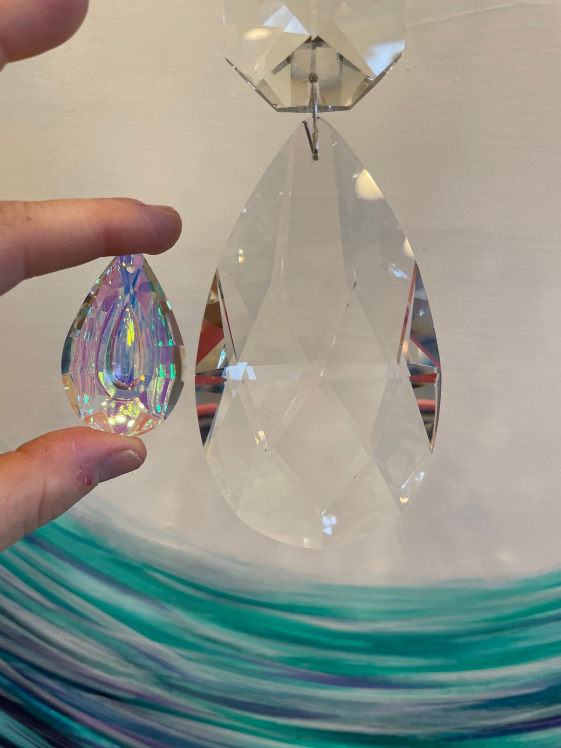 Suncatcher for Window Wire Wrapped Crystal, Rainbow Teardrop