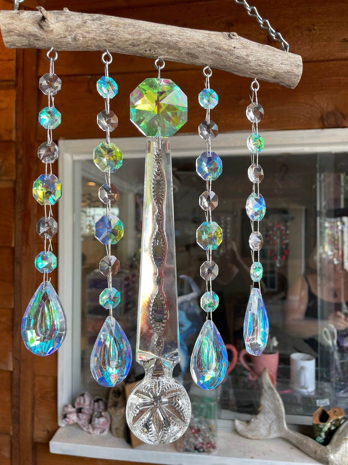 Driftwood Rainbow Glass Bead Sun Catcher Windchime skeleton Key Crystal  Prism Bohemian Beaded Mobile window Hanging Suncatcher Best Seller 