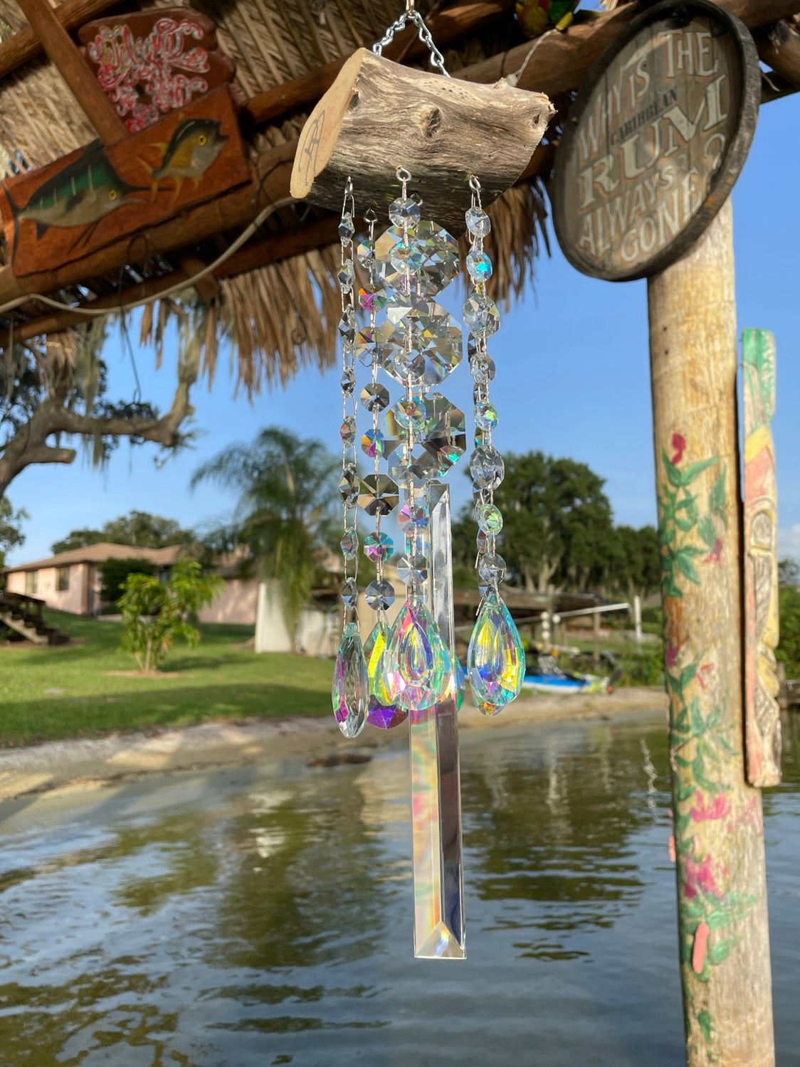 Natural Driftwood & Crystal Sun Catcher Wind Chime XXL 7 Strand